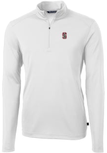 Cutter and Buck Stanford Cardinal Mens White Virtue Eco Pique Long Sleeve 1/4 Zip Pullover