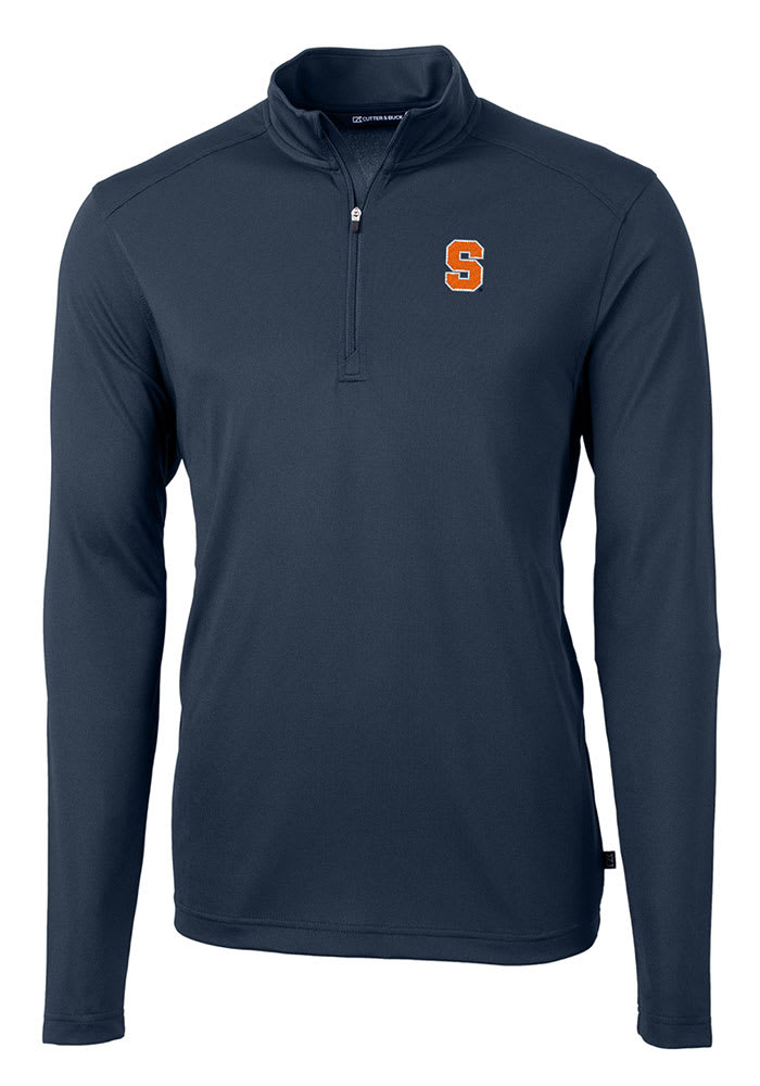 Cutter and Buck Syracuse Orange Mens Navy Blue Virtue Eco Pique Long Sleeve 1/4 Zip Pullover