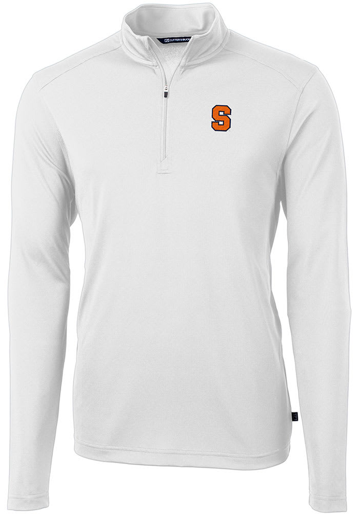 Cutter and Buck Syracuse Orange Mens White Virtue Eco Pique Long Sleeve 1/4 Zip Pullover