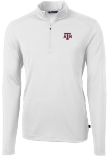 Cutter and Buck Texas A&amp;M Aggies Mens White Virtue Eco Pique Long Sleeve 1/4 Zip Pullover