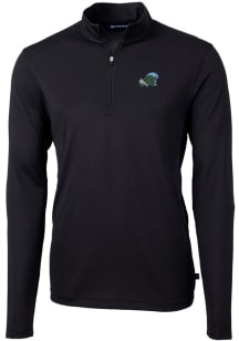 Cutter and Buck Tulane Green Wave Mens Black Virtue Eco Pique Long Sleeve 1/4 Zip Pullover