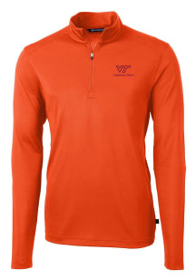 Cutter and Buck Virginia Tech Hokies Mens Orange Virtue Eco Pique Long Sleeve 1/4 Zip Pullover