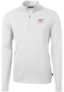Cutter and Buck Virginia Tech Hokies Mens White Virtue Eco Pique Long Sleeve 1/4 Zip Pullover