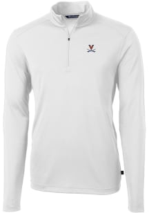 Cutter and Buck Virginia Cavaliers Mens White Virtue Eco Pique Long Sleeve 1/4 Zip Pullover