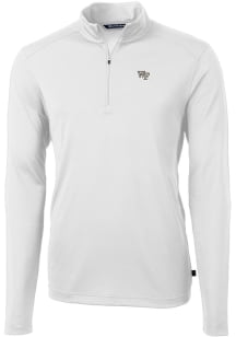 Cutter and Buck Wake Forest Demon Deacons Mens White Virtue Eco Pique Long Sleeve 1/4 Zip Pullov..
