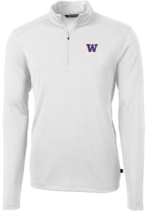 Cutter and Buck Washington Huskies Mens White Virtue Eco Pique Long Sleeve 1/4 Zip Pullover