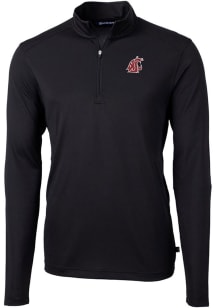 Cutter and Buck Washington State Cougars Mens Black Virtue Eco Pique Long Sleeve 1/4 Zip Pullove..