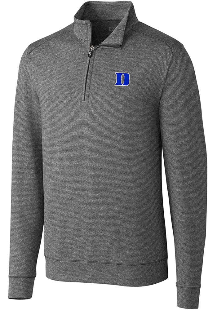 Cutter and Buck Duke Blue Devils Mens Charcoal Shoreline Heathered Long Sleeve 1/4 Zip Pullover