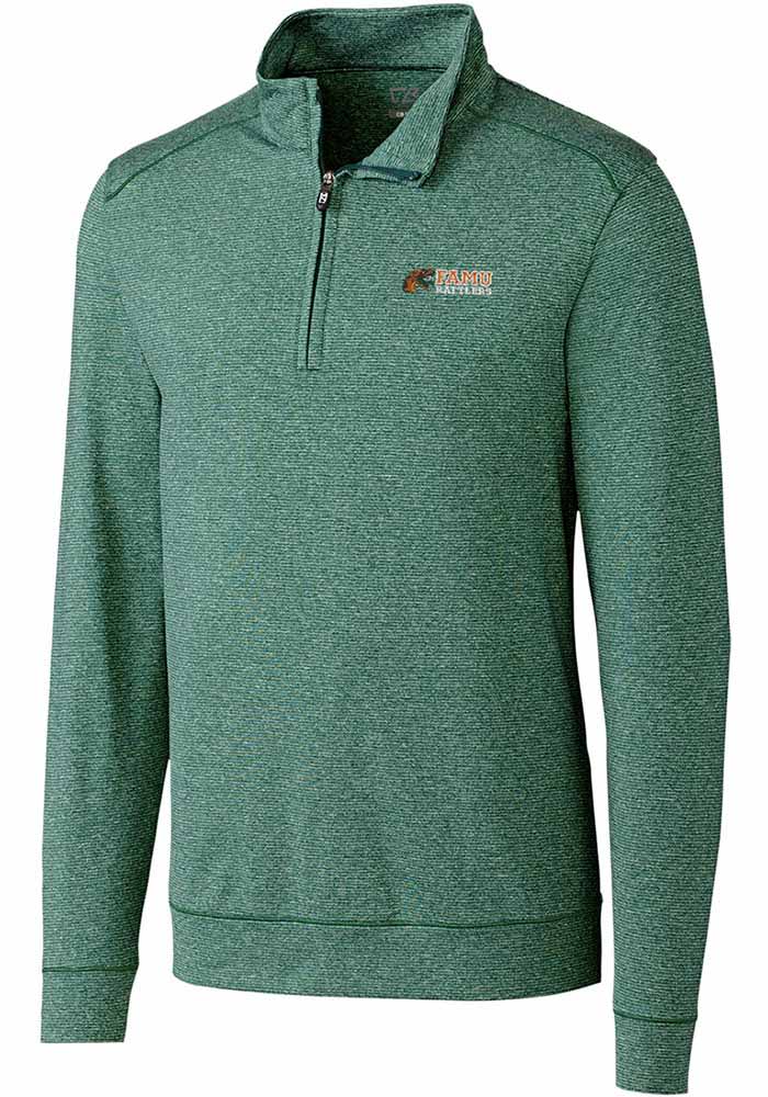 Cutter and Buck Florida A&M Rattlers Mens Green Shoreline Heathered Long Sleeve 1/4 Zip Pullover