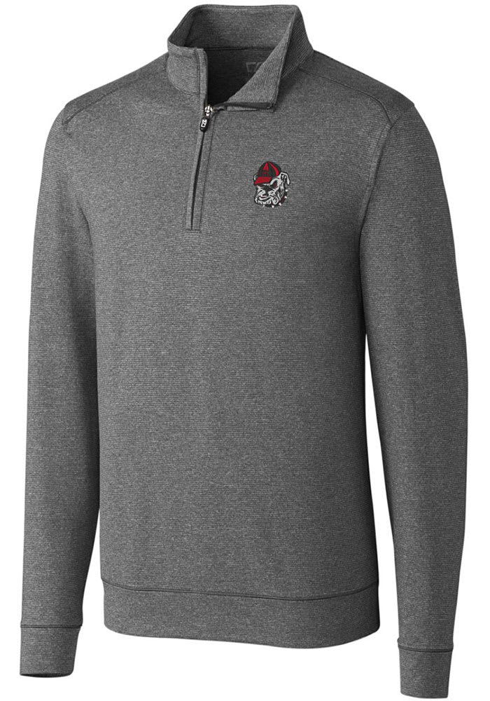 Cutter and Buck Georgia Bulldogs Mens Charcoal Shoreline Heathered Long Sleeve 1/4 Zip Pullover