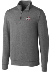 Cutter and Buck Ohio State Buckeyes Mens Charcoal Shoreline Heathered Long Sleeve 1/4 Zip Pullov..