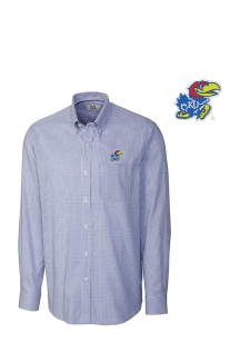 Cutter and Buck Kansas Jayhawks Mens Blue Tattersall Long Sleeve Dress Shirt