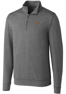 Cutter and Buck Texas Longhorns Mens Charcoal Shoreline Heathered Long Sleeve 1/4 Zip Pullover