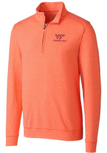 Cutter and Buck Virginia Tech Hokies Mens Orange Shoreline Heathered Long Sleeve 1/4 Zip Pullove..