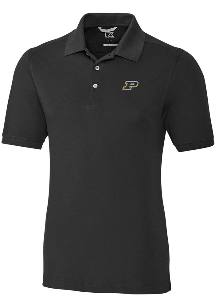 Cutter and Buck Purdue Boilermakers Mens Black Advantage Short Sleeve Polo