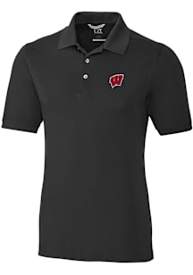 Cutter and Buck Wisconsin Badgers Mens Black Advantage Short Sleeve Polo