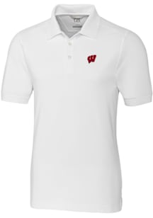 Cutter and Buck Wisconsin Badgers Mens White Advantage Short Sleeve Polo