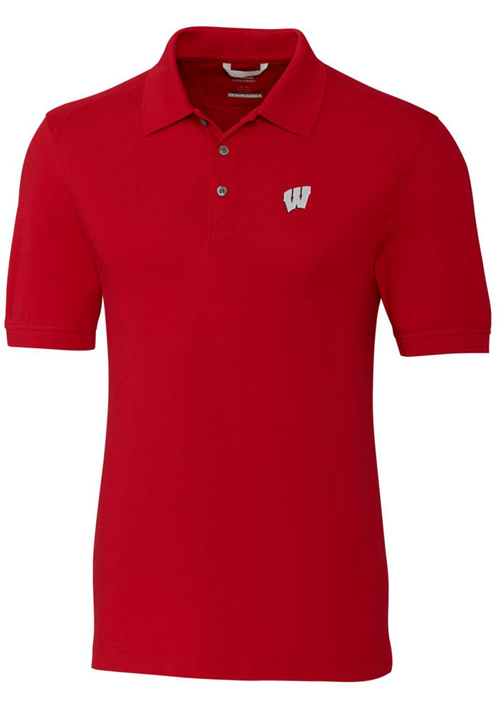 Cutter and Buck Wisconsin Badgers Mens Red Advantage Short Sleeve Polo