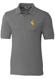 Cutter and Buck Wyoming Cowboys Mens Grey Advantage Short Sleeve Polo