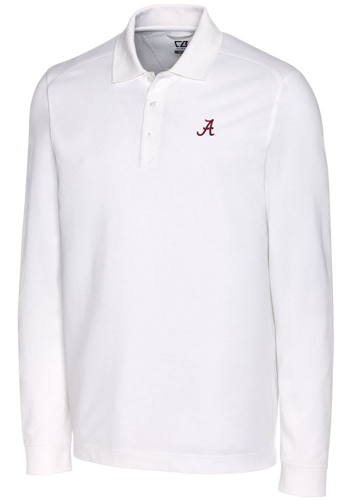 Cutter and Buck Alabama Crimson Tide Mens White Advantage Pique Long Sleeve Polo Shirt