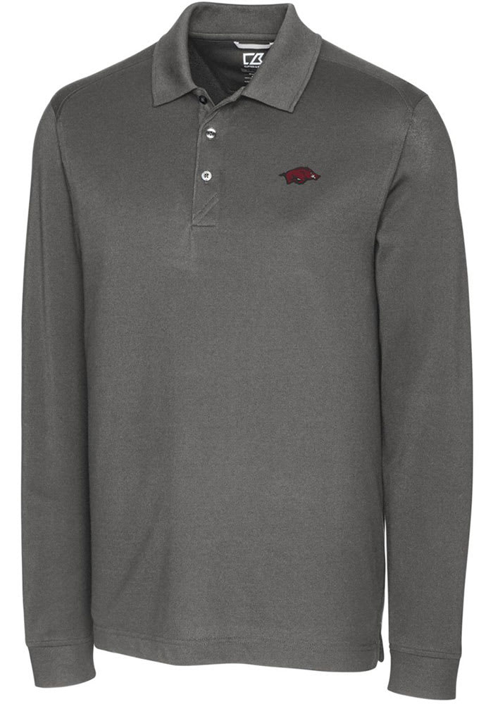 Cutter and Buck Arkansas Razorbacks Mens Grey Advantage Pique Long Sleeve Polo Shirt