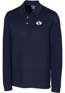 Cutter and Buck BYU Cougars Mens Navy Blue Advantage Pique Long Sleeve Polo Shirt