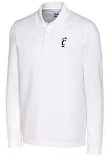 Mens Cincinnati Bearcats White Cutter and Buck Advantage Pique Long Sleeve Polo Shirt