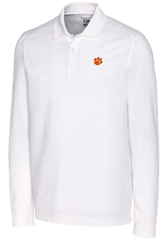 Clemson Tigers Mens Cutter and Buck White Advantage Pique