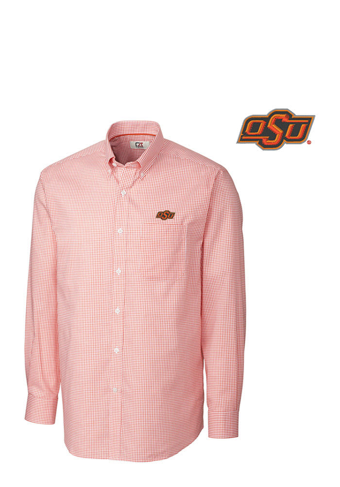 Cutter and Buck Oklahoma State Cowboys Mens Orange Tattersall Long Sleeve Dress Shirt