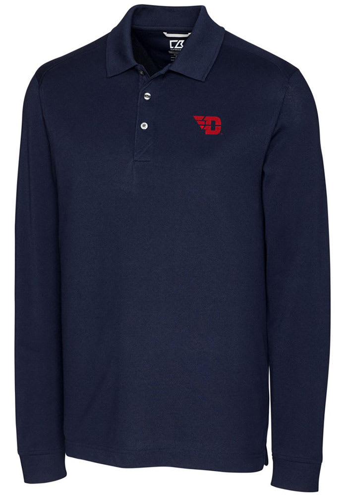 Cutter and Buck Dayton Flyers Mens Navy Blue Advantage Pique Long Sleeve Polo Shirt