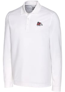 Cutter and Buck Fresno State Bulldogs Mens White Advantage Pique Long Sleeve Polo Shirt
