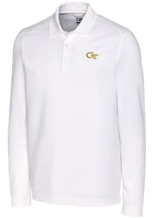 Cutter and Buck GA Tech Yellow Jackets Mens White Advantage Pique Long Sleeve Polo Shirt