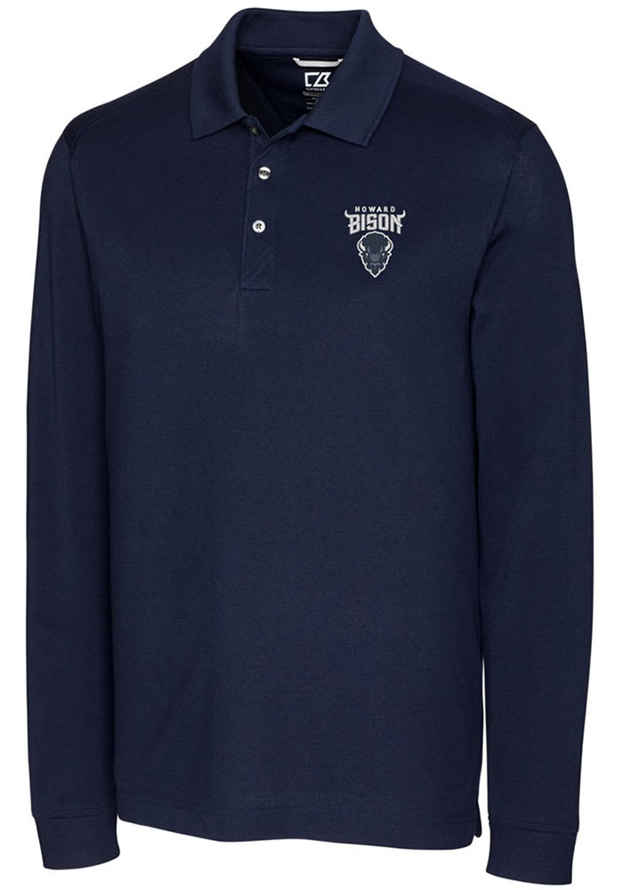 Cutter and Buck Howard Bison Mens Navy Blue Advantage Pique Long Sleeve Polo Shirt