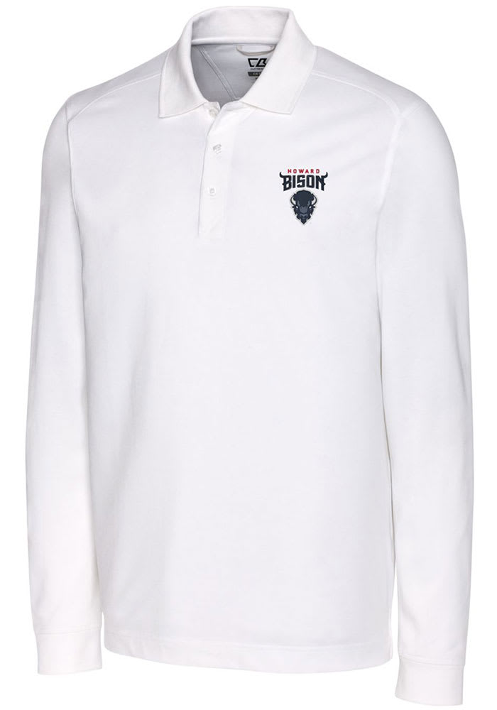 Cutter and Buck Howard Bison Mens White Advantage Pique Long Sleeve Polo Shirt