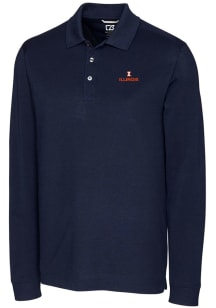 Cutter and Buck Illinois Fighting Illini Mens Navy Blue Advantage Pique Long Sleeve Polo Shirt