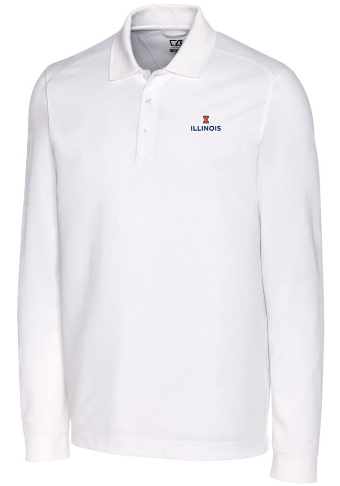 Cutter and Buck Illinois Fighting Illini Mens White Advantage Pique Long Sleeve Polo Shirt
