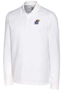 Cutter and Buck Kansas Jayhawks Mens White Advantage Pique Long Sleeve Polo Shirt