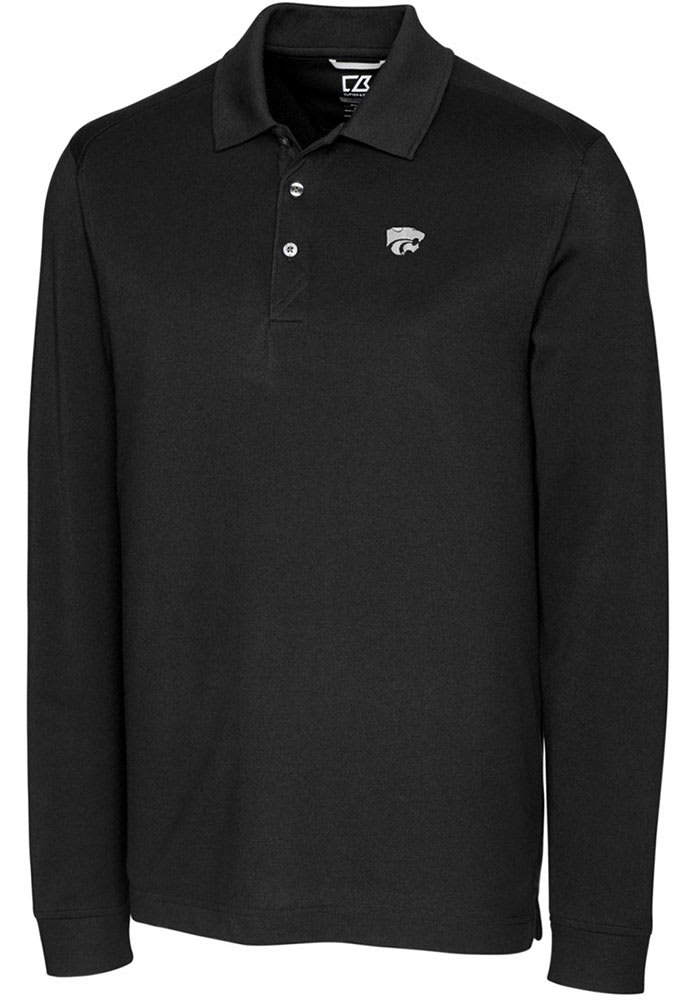Cutter and Buck K-State Wildcats Mens Black Advantage Pique Long Sleeve Polo Shirt