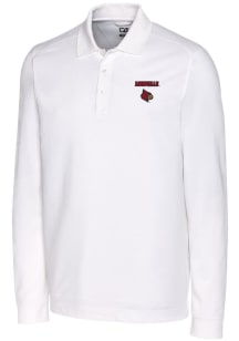 Cutter and Buck Louisville Cardinals Mens White Advantage Pique Long Sleeve Polo Shirt
