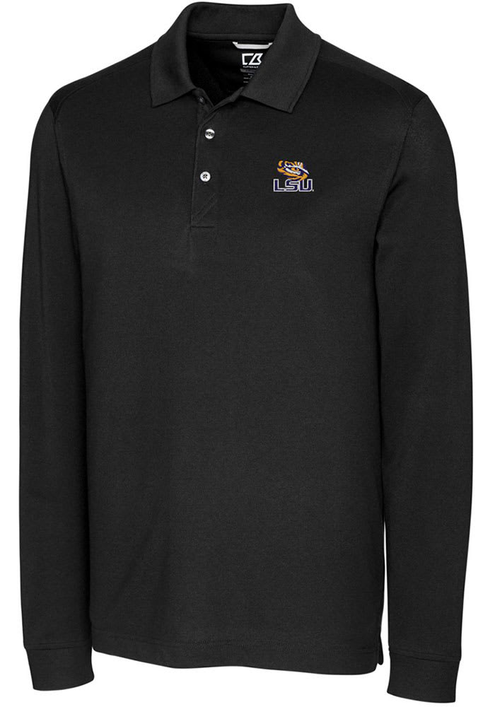 Cutter and Buck LSU Tigers Mens Black Advantage Pique Long Sleeve Polo Shirt