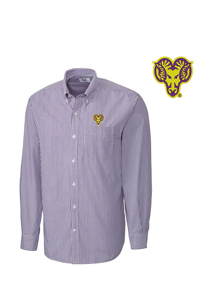 Cutter and Buck West Chester Golden Rams Mens Purple Mini Bengal Long Sleeve Dress Shirt