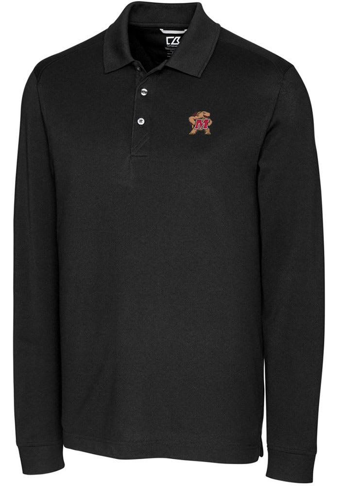 Cutter and Buck Maryland Terrapins Mens Black Advantage Pique Long Sleeve Polo Shirt