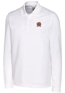 Cutter and Buck Maryland Terrapins Mens White Advantage Pique Long Sleeve Polo Shirt