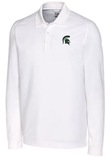 Cutter and Buck Michigan State Spartans Mens White Advantage Pique Long Sleeve Polo Shirt