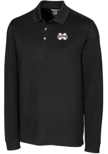 Cutter and Buck Mississippi State Bulldogs Mens Black Advantage Pique Long Sleeve Polo Shirt