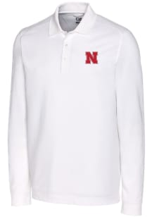Cutter and Buck Nebraska Cornhuskers Mens White Advantage Pique Long Sleeve Polo Shirt