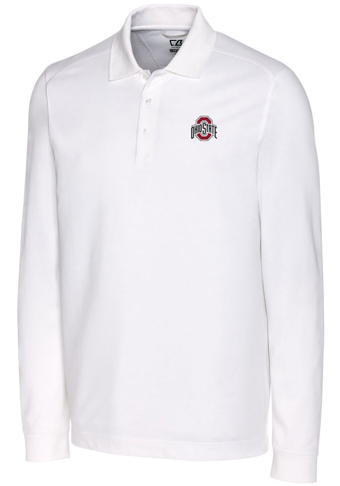Cutter and Buck Ohio State Buckeyes Mens White Advantage Pique Long Sleeve Polo Shirt