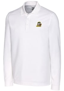 Cutter and Buck Oregon Ducks Mens White Advantage Pique Long Sleeve Polo Shirt