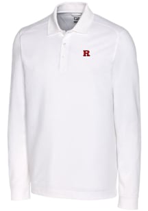 Mens Rutgers Scarlet Knights White Cutter and Buck Advantage Pique Long Sleeve Polo Shirt