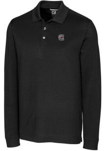 Cutter and Buck South Carolina Gamecocks Mens Black Advantage Pique Long Sleeve Polo Shirt